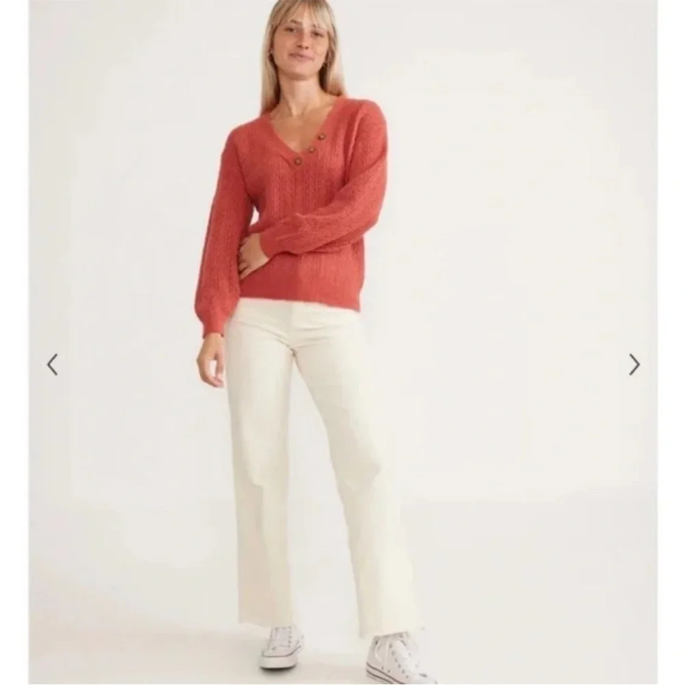 Marine Layer Evelyn Alpaca Blend Knit Sweater in Coral/ Mineral Red​
